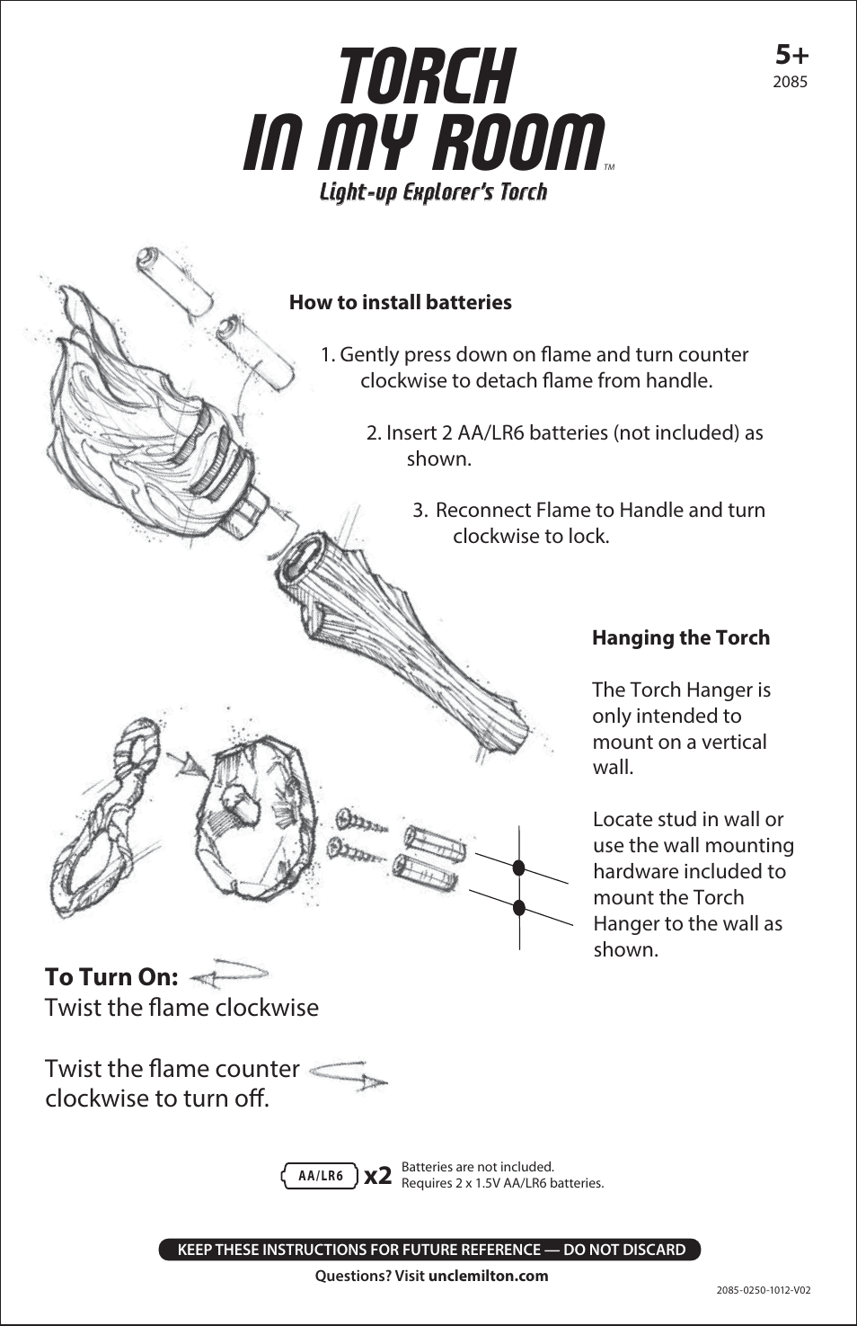 Uncle Milton Torch In My Room User Manual | 2 pages