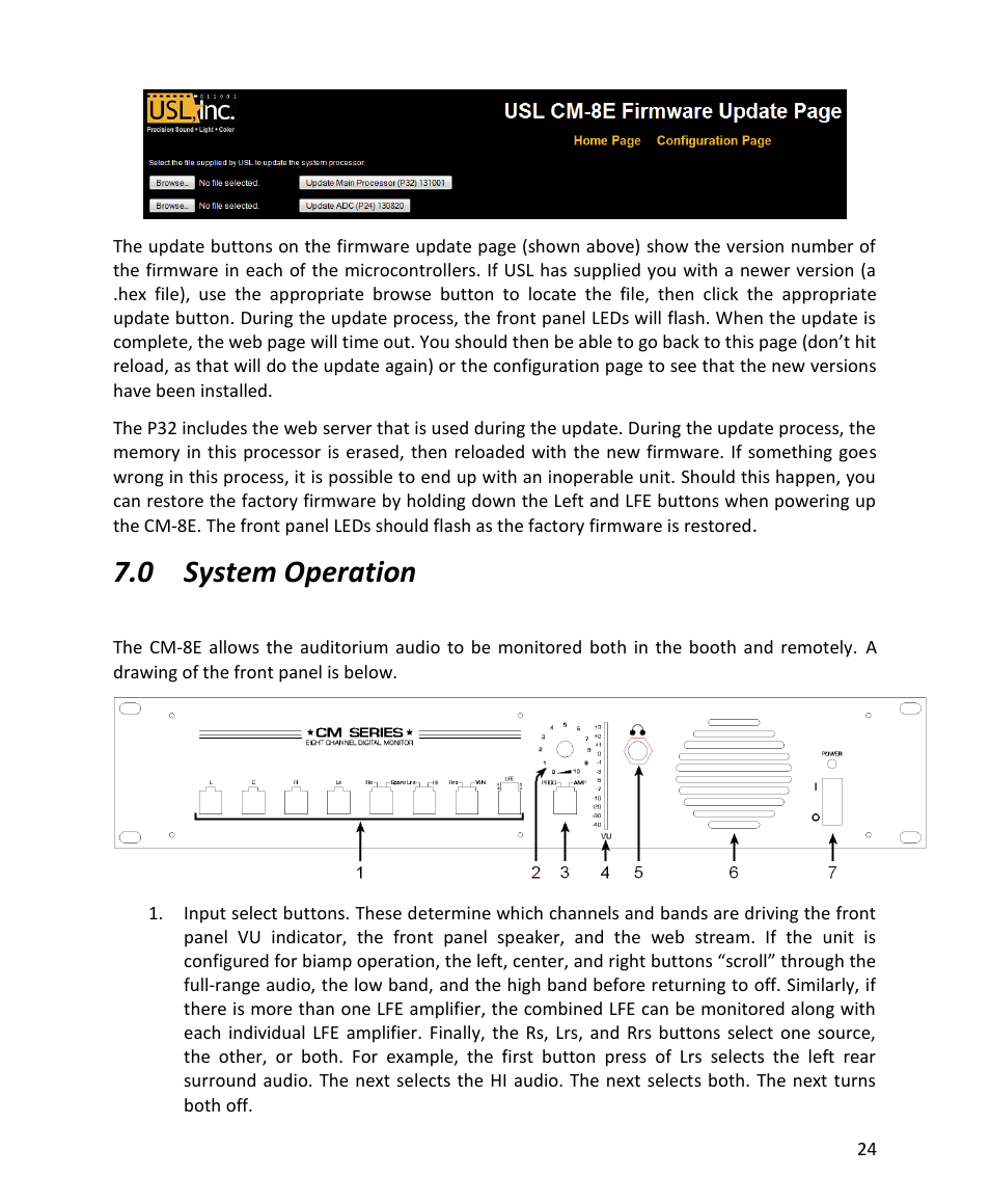0 system operation | USL CM-8E User Manual | Page 24 / 40