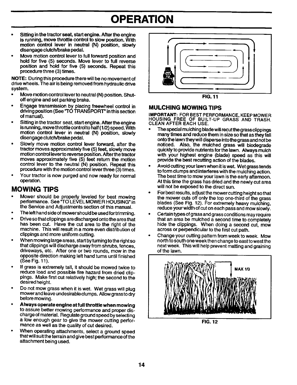 Mowing tips, Mulching mowing tips, Operation | Craftsman 944.602951 User Manual | Page 14 / 56