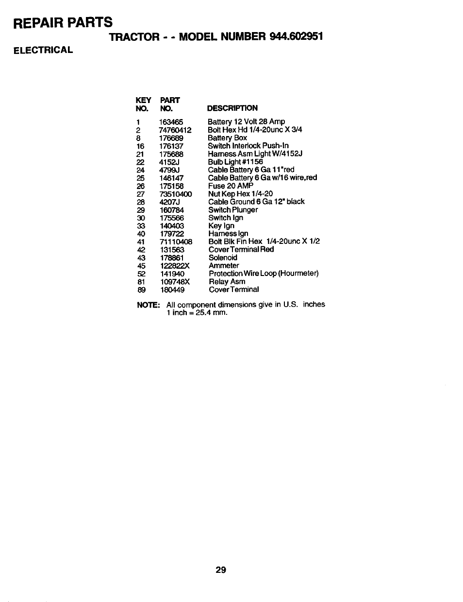 Electrical, Repair, Parts | Craftsman 944.602951 User Manual | Page 29 / 56