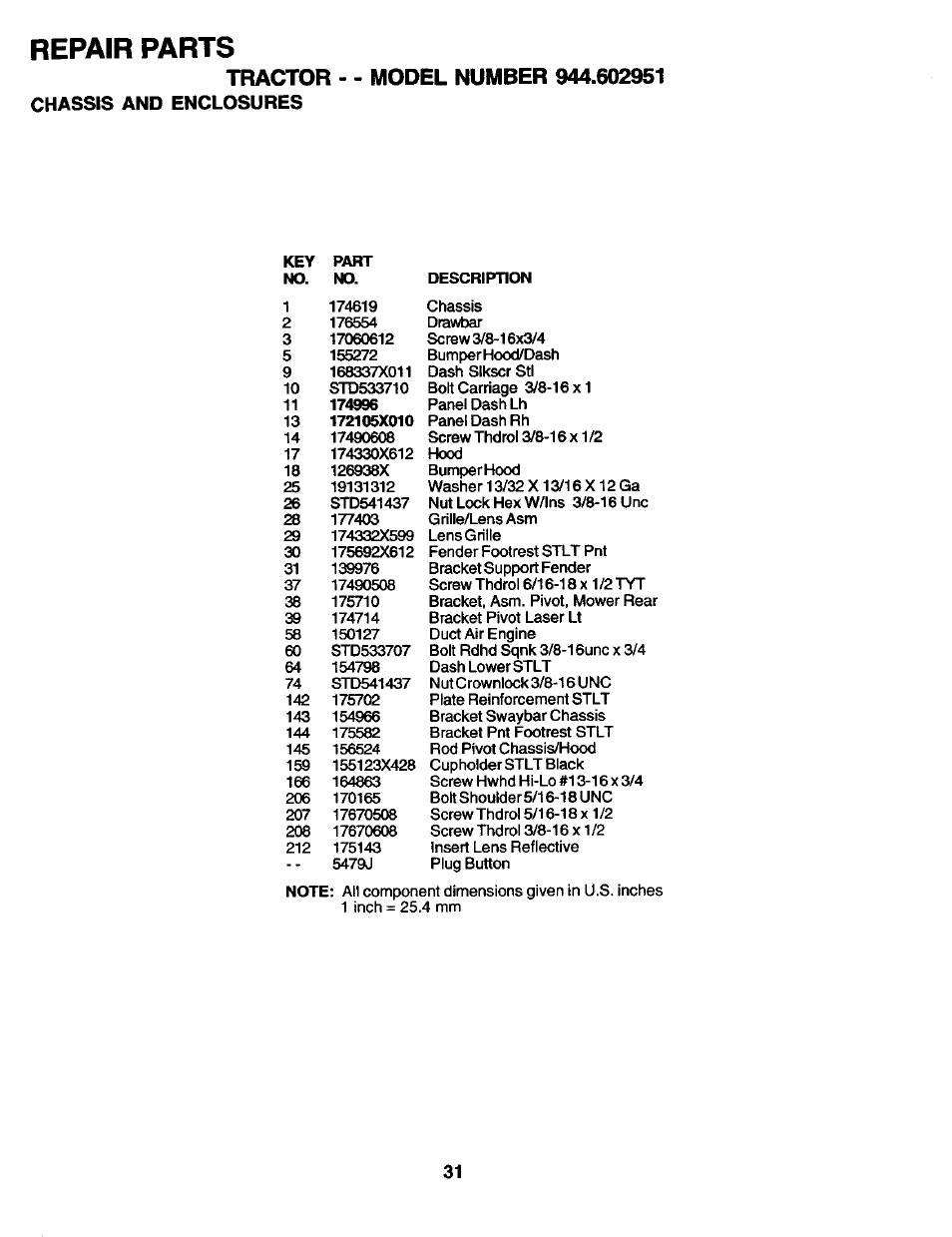 Repair parts | Craftsman 944.602951 User Manual | Page 31 / 56