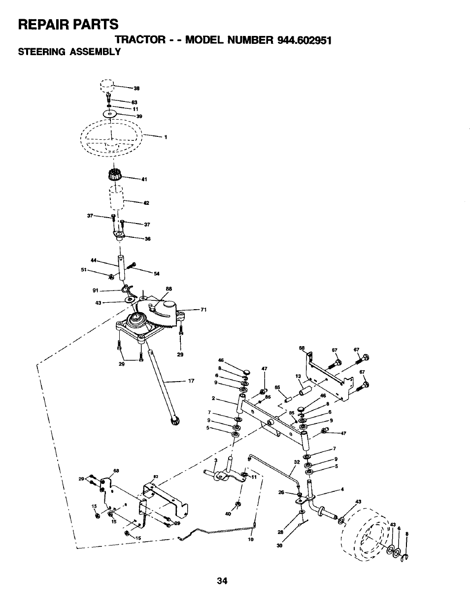 Tractor - - model number 944.602951, Repair parts | Craftsman 944.602951 User Manual | Page 34 / 56