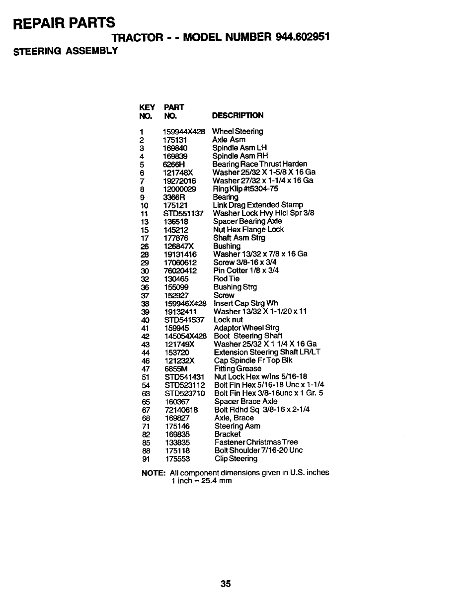 Repair parts | Craftsman 944.602951 User Manual | Page 35 / 56