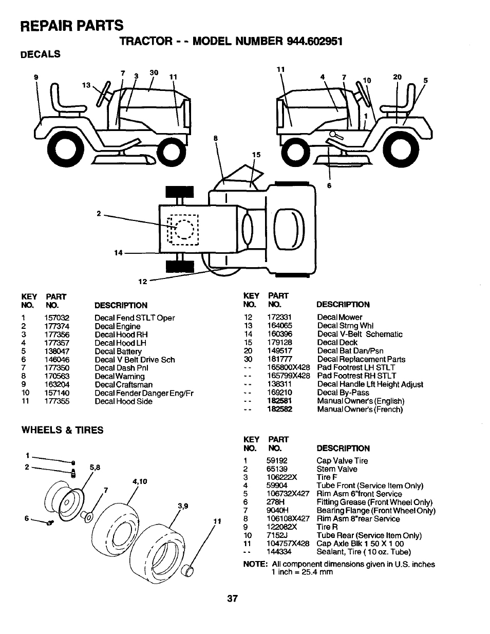 Decals, T l 1, Vi 1 | Repair parts | Craftsman 944.602951 User Manual | Page 37 / 56