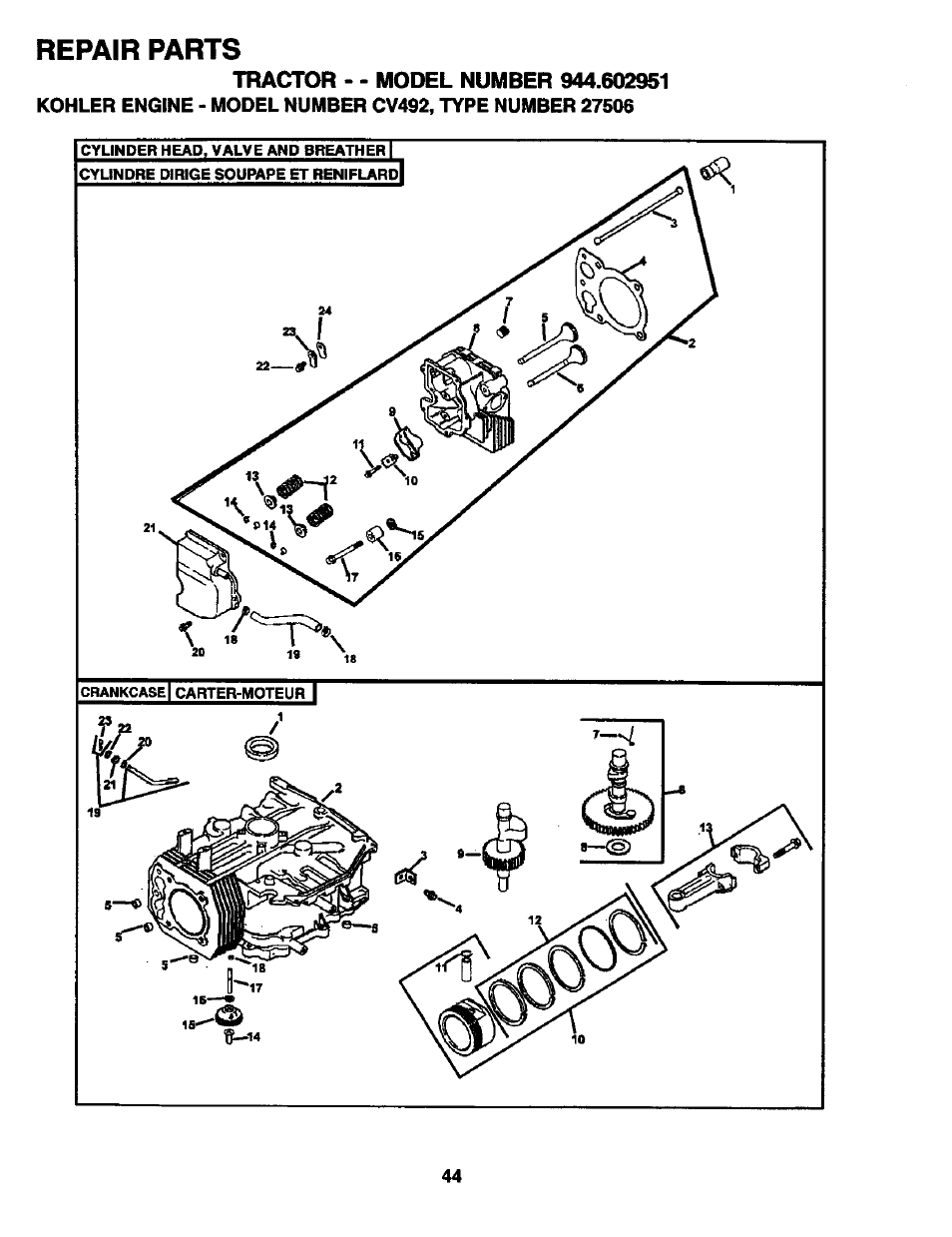 Repair parts | Craftsman 944.602951 User Manual | Page 44 / 56