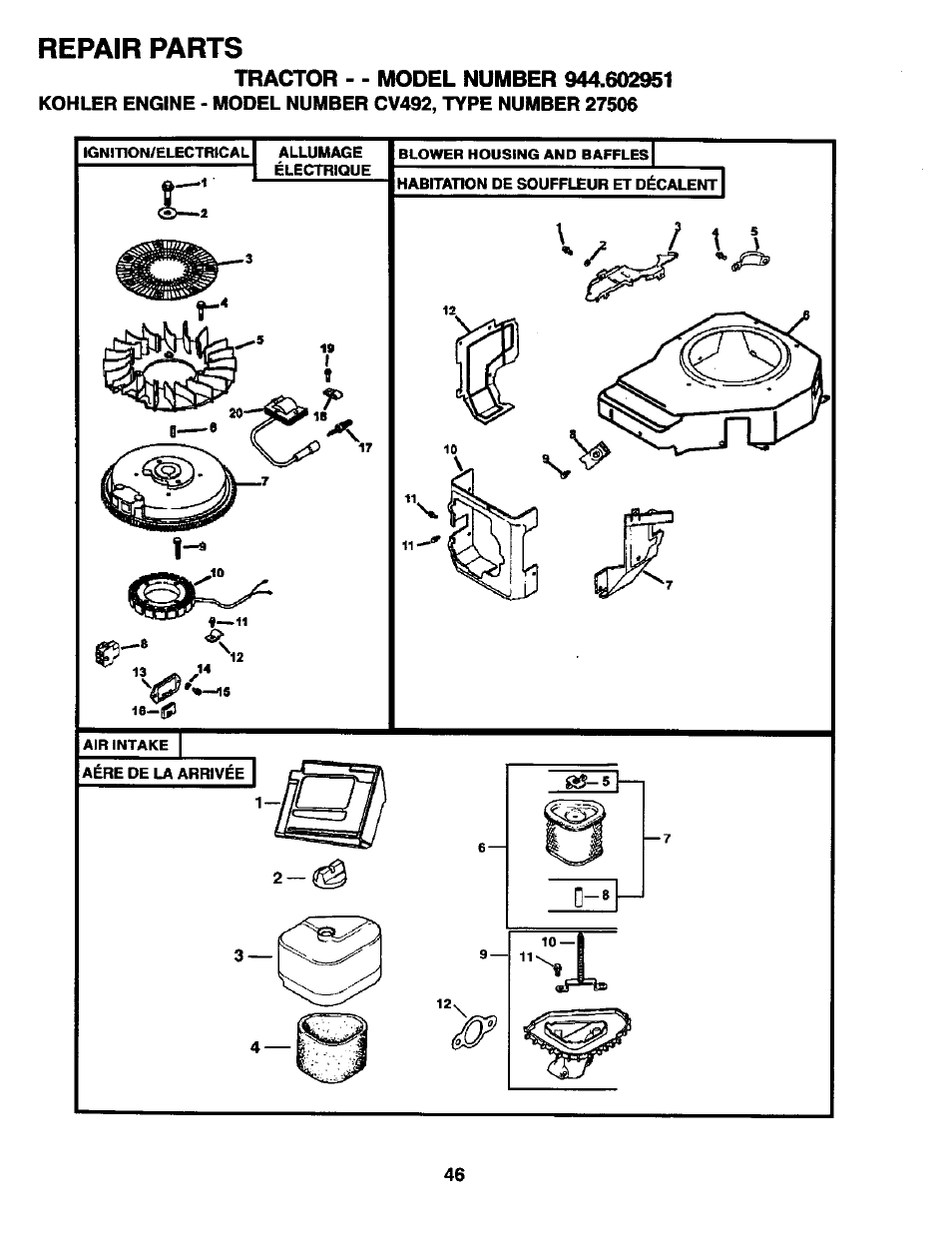 Repair parts | Craftsman 944.602951 User Manual | Page 46 / 56