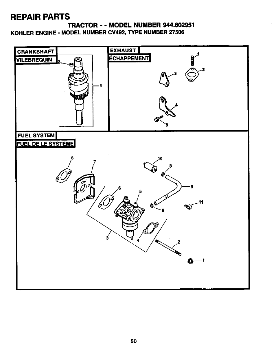 Repair parts | Craftsman 944.602951 User Manual | Page 50 / 56