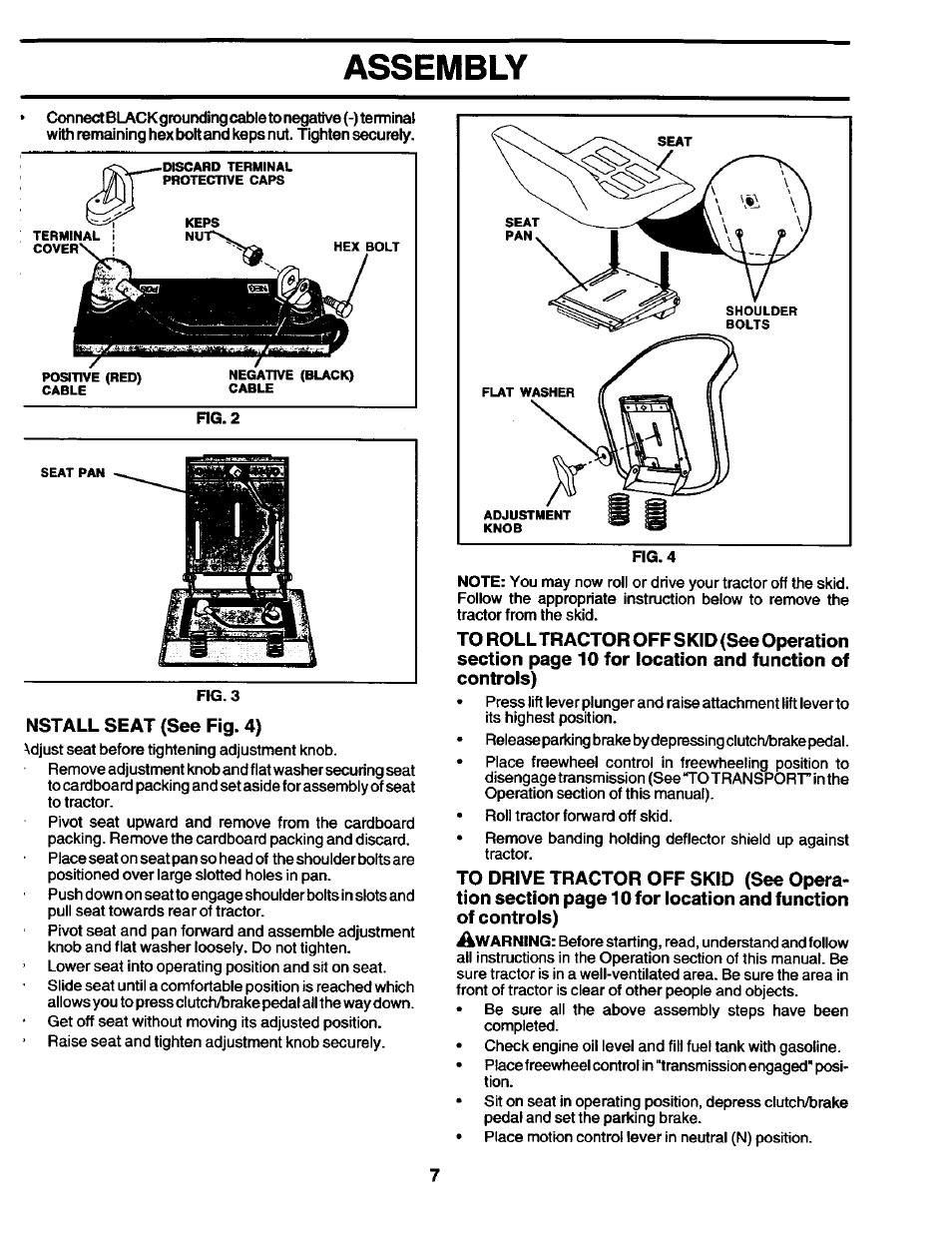 Nstall seat (see fig. 4, Assembly | Craftsman 944.602951 User Manual | Page 7 / 56