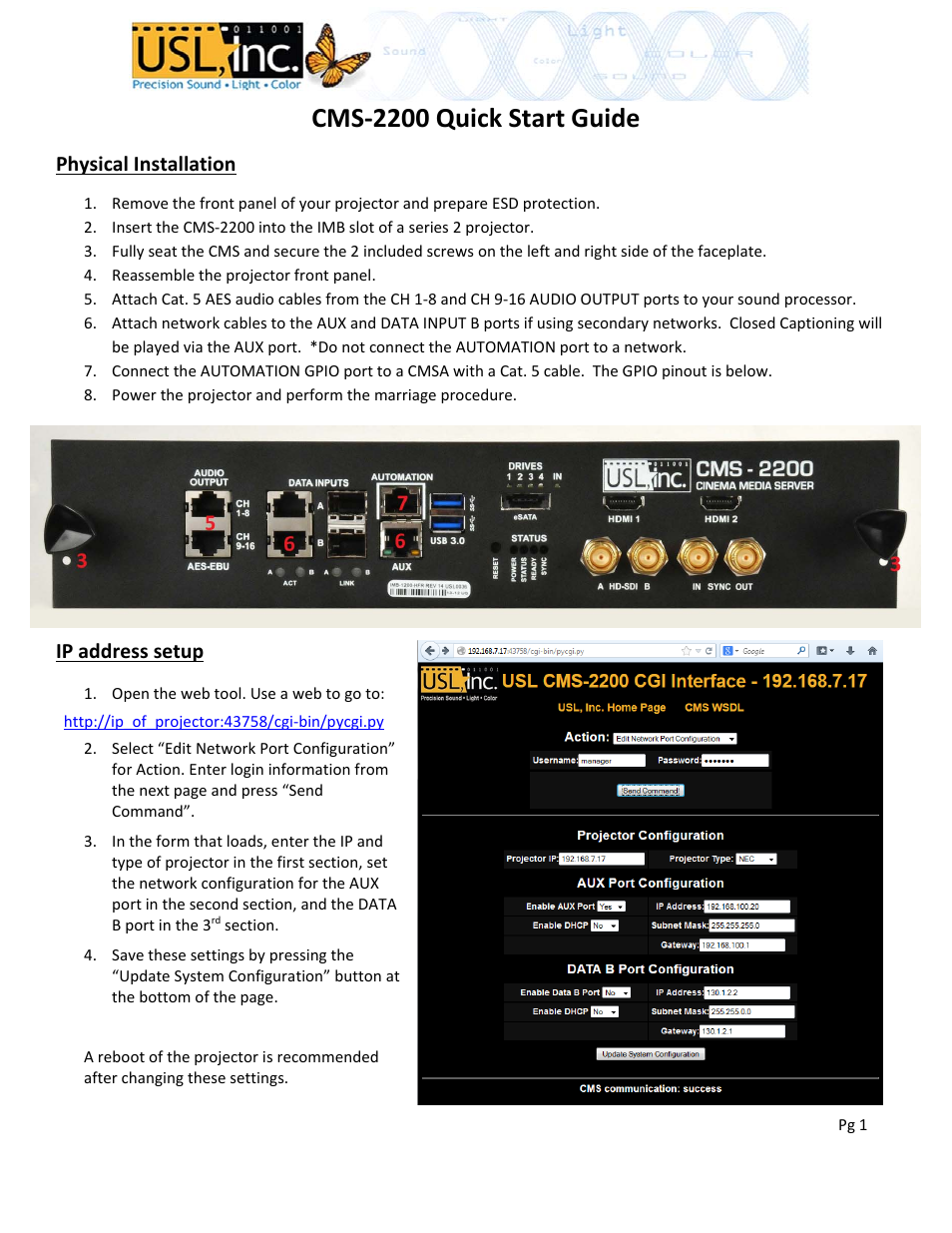 USL CMS-2200 Quickstart User Manual | 4 pages