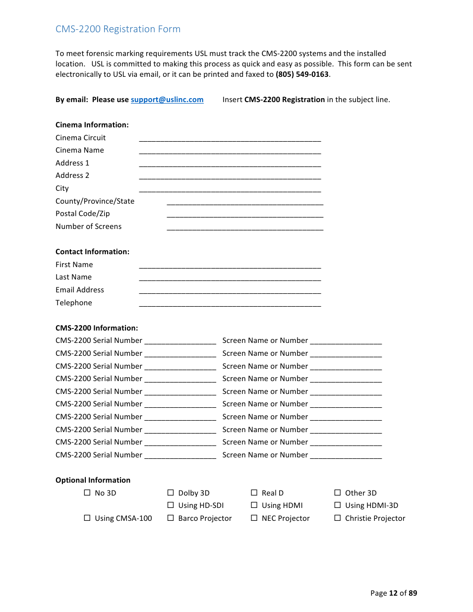 Cms-­‐2200 registration form | USL CMS-2200 Manual User Manual | Page 12 / 89