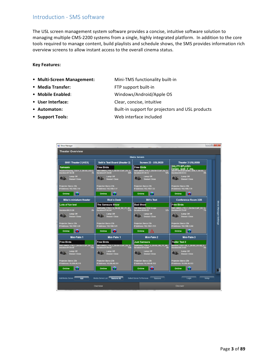 Introduction -­‐ sms software | USL CMS-2200 Manual User Manual | Page 3 / 89