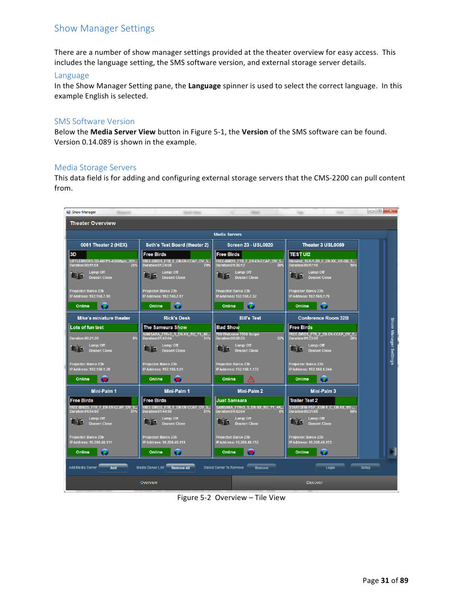 Show manager settings | USL CMS-2200 Manual User Manual | Page 31 / 89