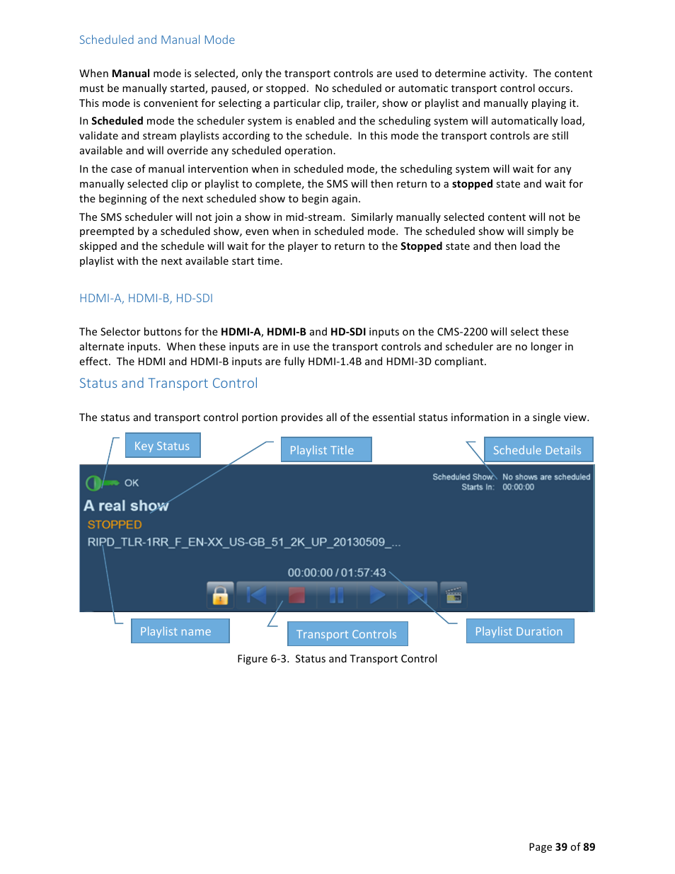 Status and transport control | USL CMS-2200 Manual User Manual | Page 39 / 89