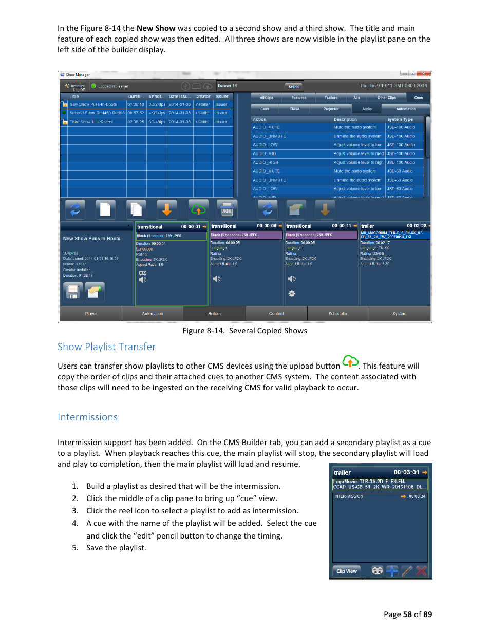 Show playlist transfer, Intermissions | USL CMS-2200 Manual User Manual | Page 58 / 89