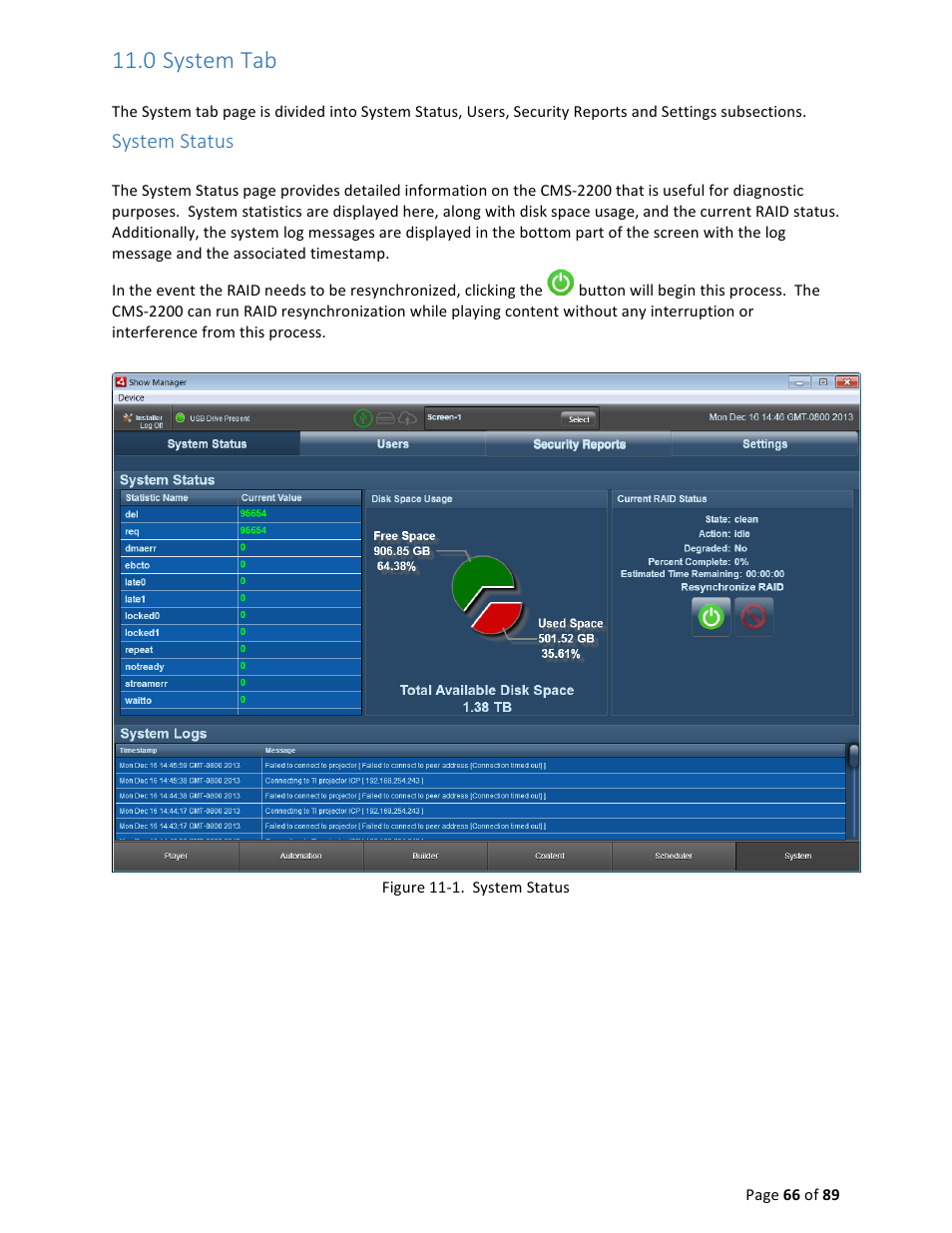 0 system tab, System status | USL CMS-2200 Manual User Manual | Page 66 / 89