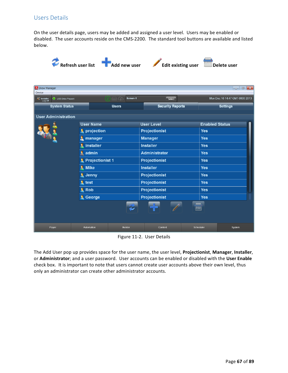 Users details | USL CMS-2200 Manual User Manual | Page 67 / 89