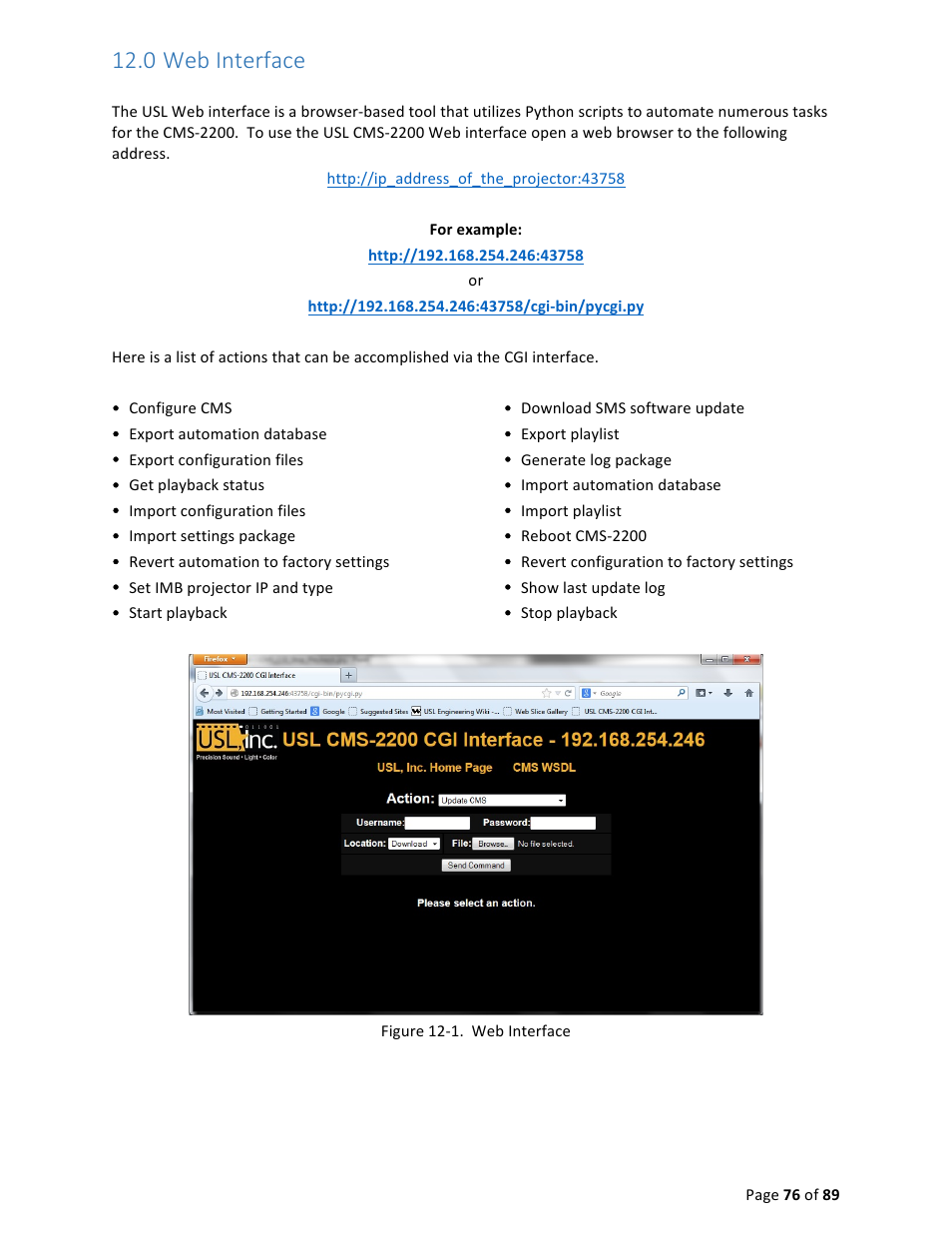 0 web interface | USL CMS-2200 Manual User Manual | Page 76 / 89