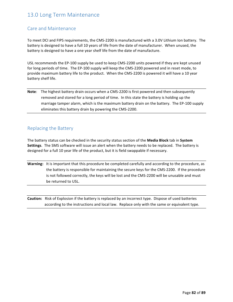 0 long term maintenance | USL CMS-2200 Manual User Manual | Page 82 / 89