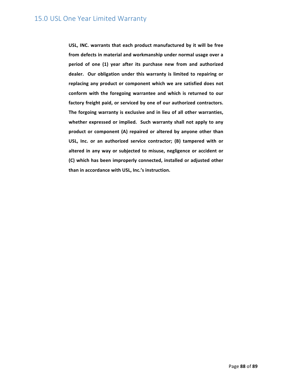 0 usl one year limited warranty | USL CMS-2200 Manual User Manual | Page 88 / 89