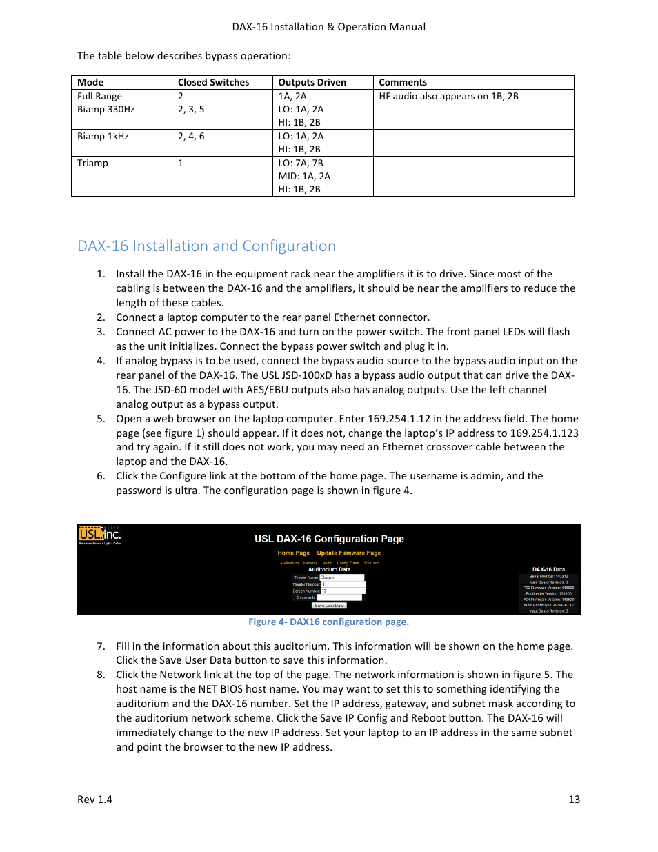 Dax-­‐16 installation and configuration | USL DAX-16 User Manual | Page 13 / 24