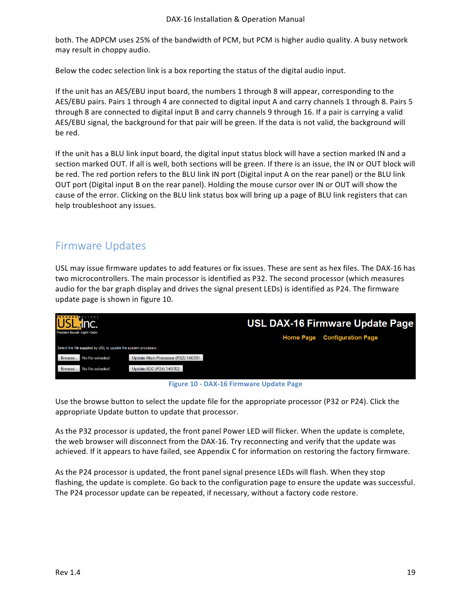 Firmware updates | USL DAX-16 User Manual | Page 19 / 24