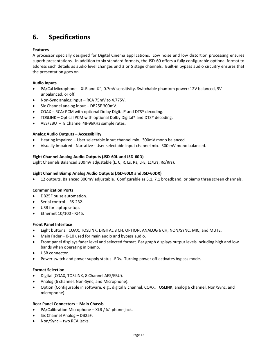 Specifications | USL JSD-60 Manual User Manual | Page 13 / 66