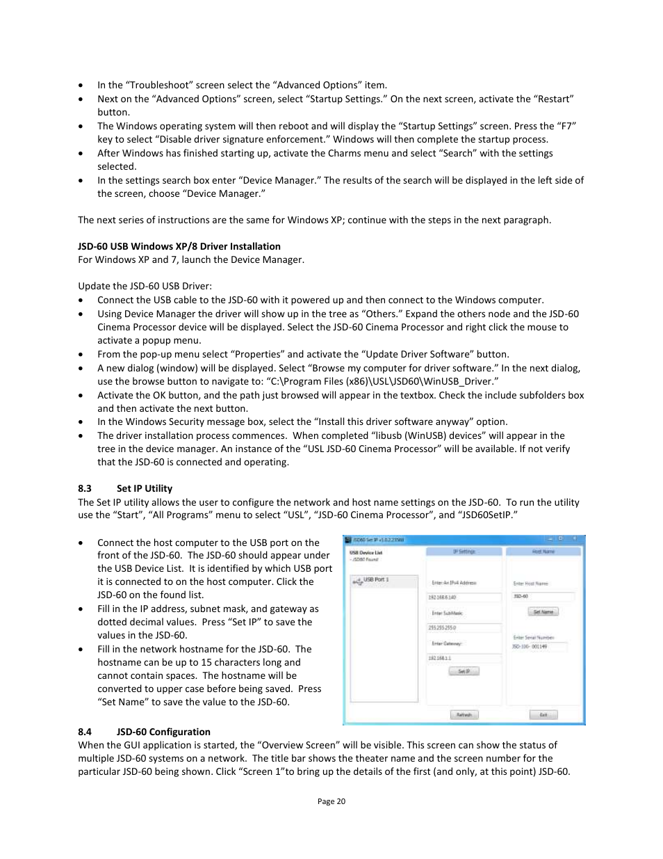 Set ip utility, Jsd-60 configuration | USL JSD-60 Manual User Manual | Page 20 / 66