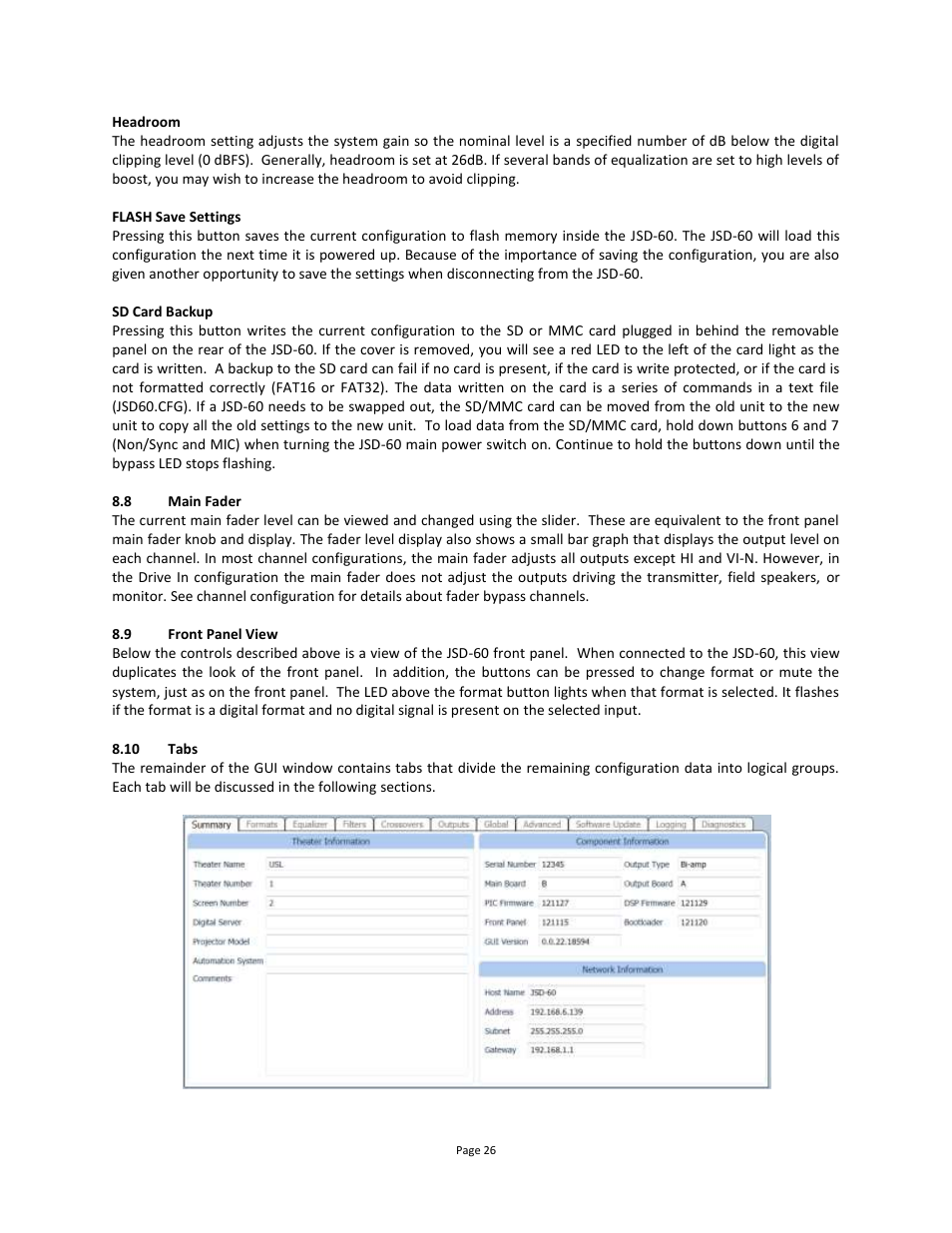 Front panel view, Tabs | USL JSD-60 Manual User Manual | Page 26 / 66