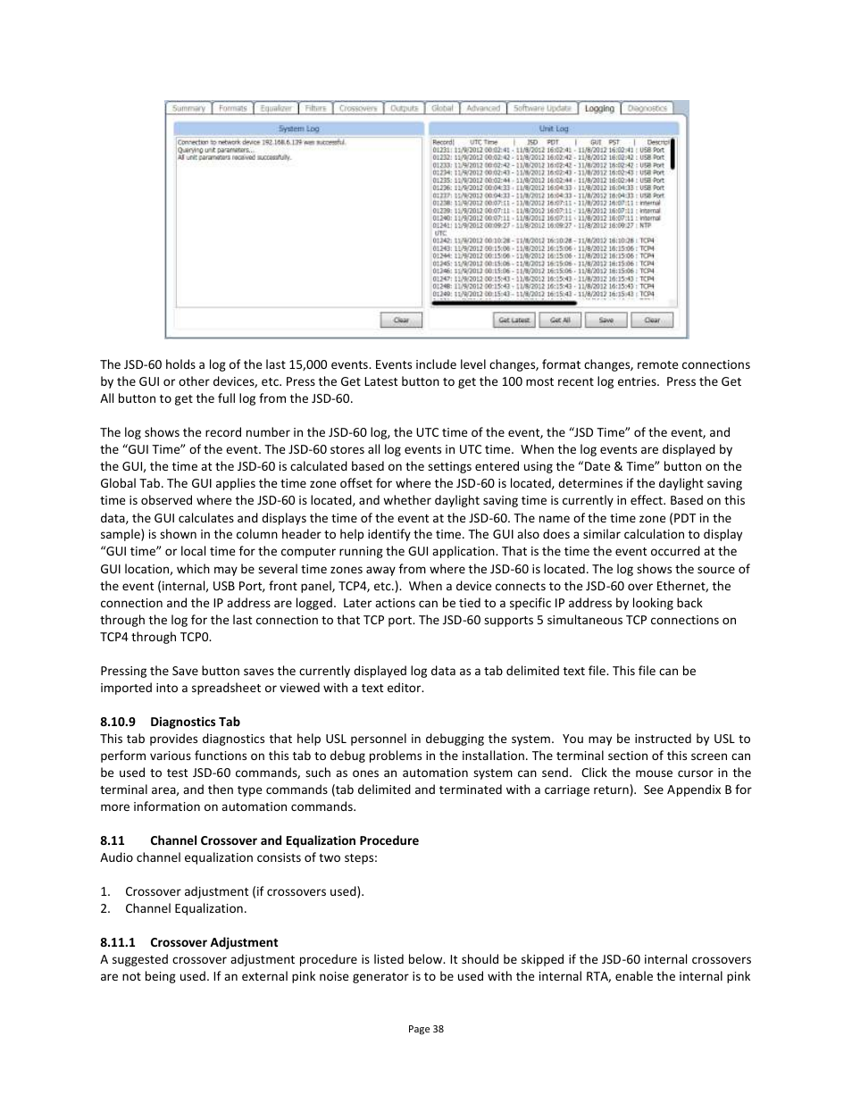 Channel crossover and equalization procedure, Crossover adjustment | USL JSD-60 Manual User Manual | Page 38 / 66