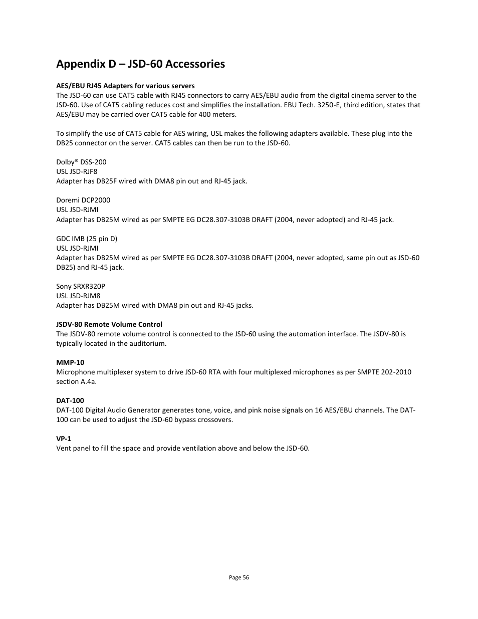 Appendix d – jsd-60 accessories | USL JSD-60 Manual User Manual | Page 56 / 66