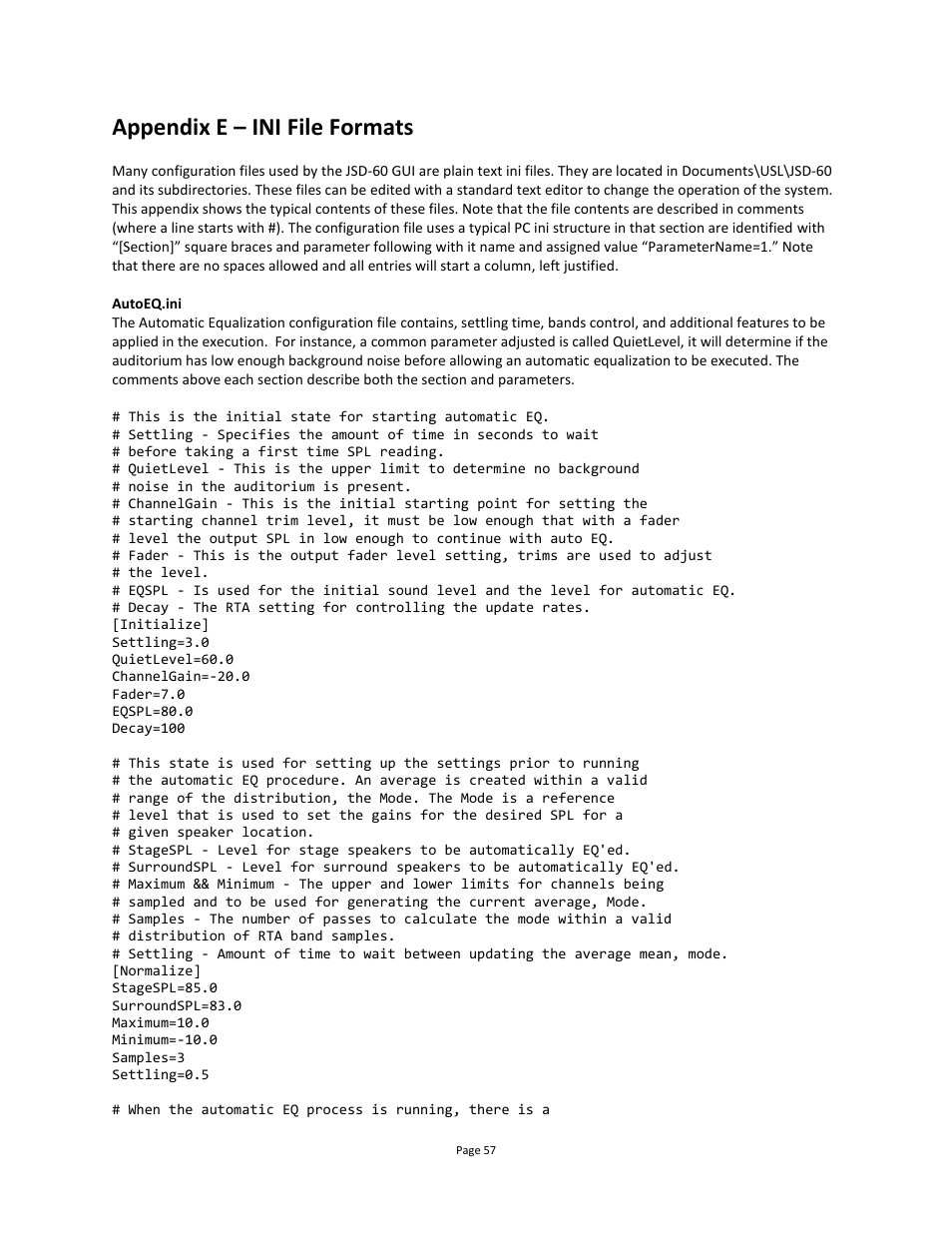 Appendix e – ini file formats | USL JSD-60 Manual User Manual | Page 57 / 66