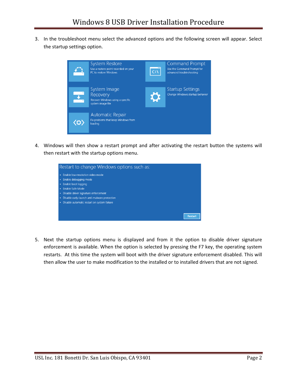 Windows 8 usb driver installation procedure | USL JSD-100 Windows 8 USB Driver Installation User Manual | Page 2 / 3