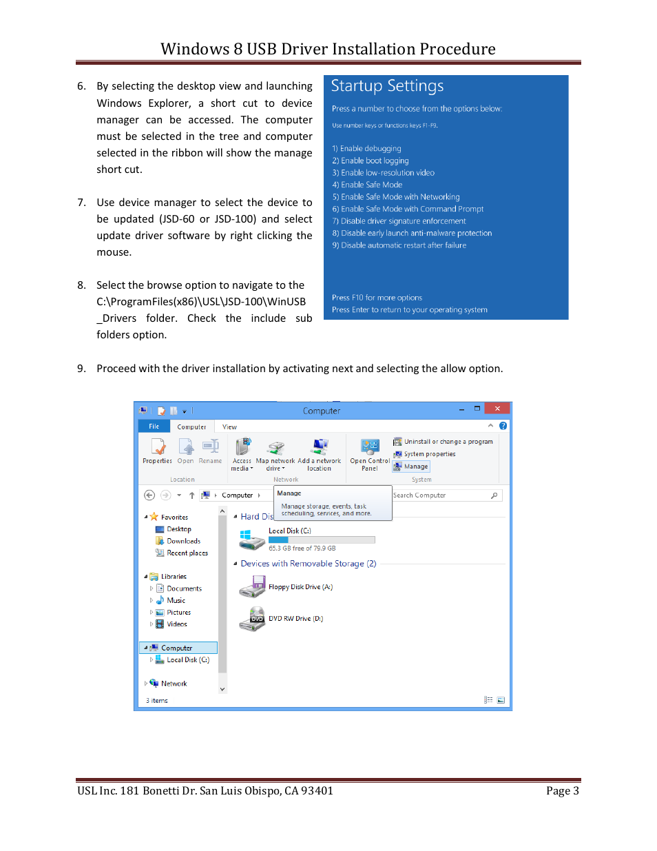 Windows 8 usb driver installation procedure | USL JSD-100 Windows 8 USB Driver Installation User Manual | Page 3 / 3