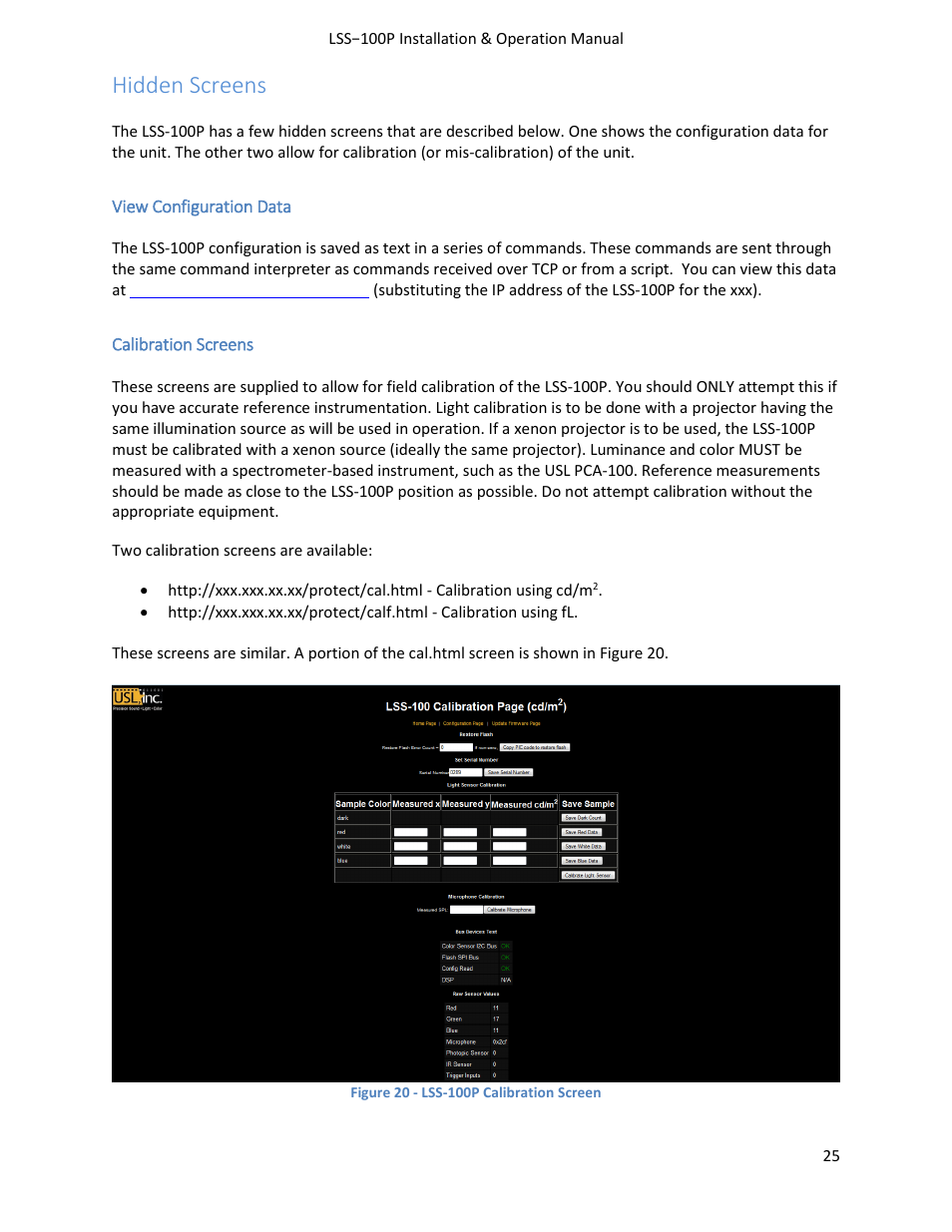Hidden screens | USL LSS-100 User Manual | Page 25 / 30