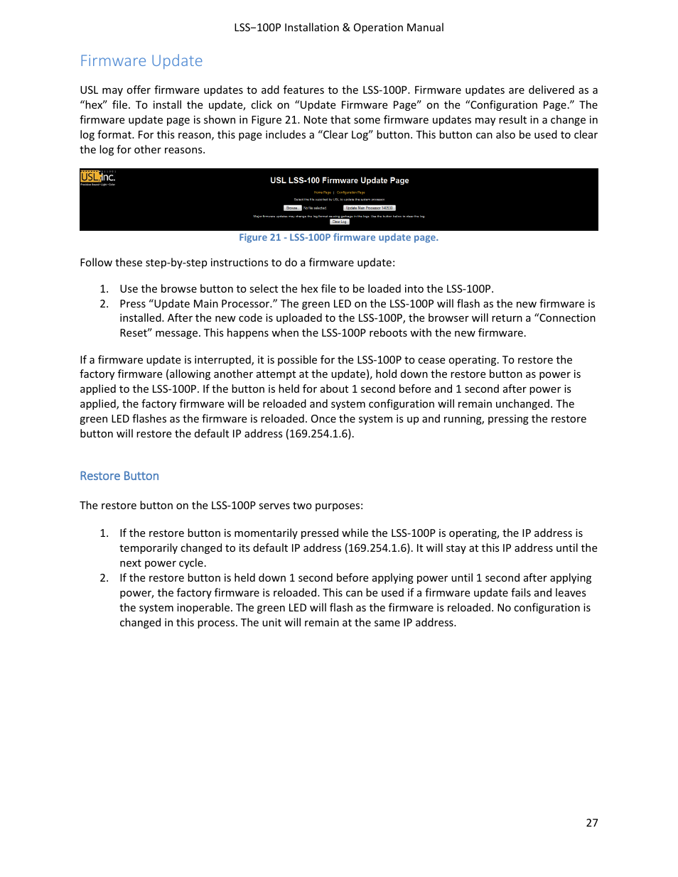 Firmware update | USL LSS-100 User Manual | Page 27 / 30