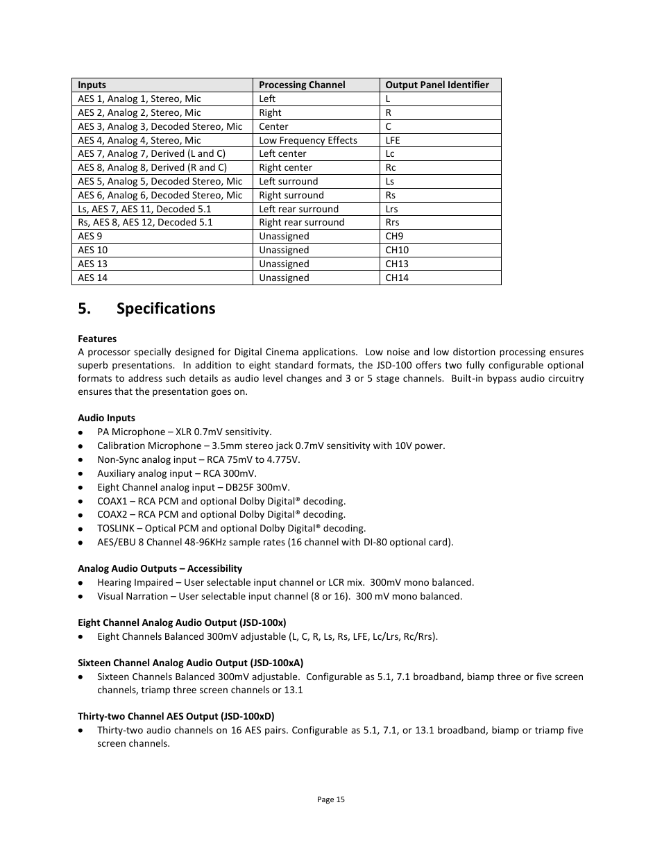 Specifications | USL JSD-100 Manual User Manual | Page 15 / 68