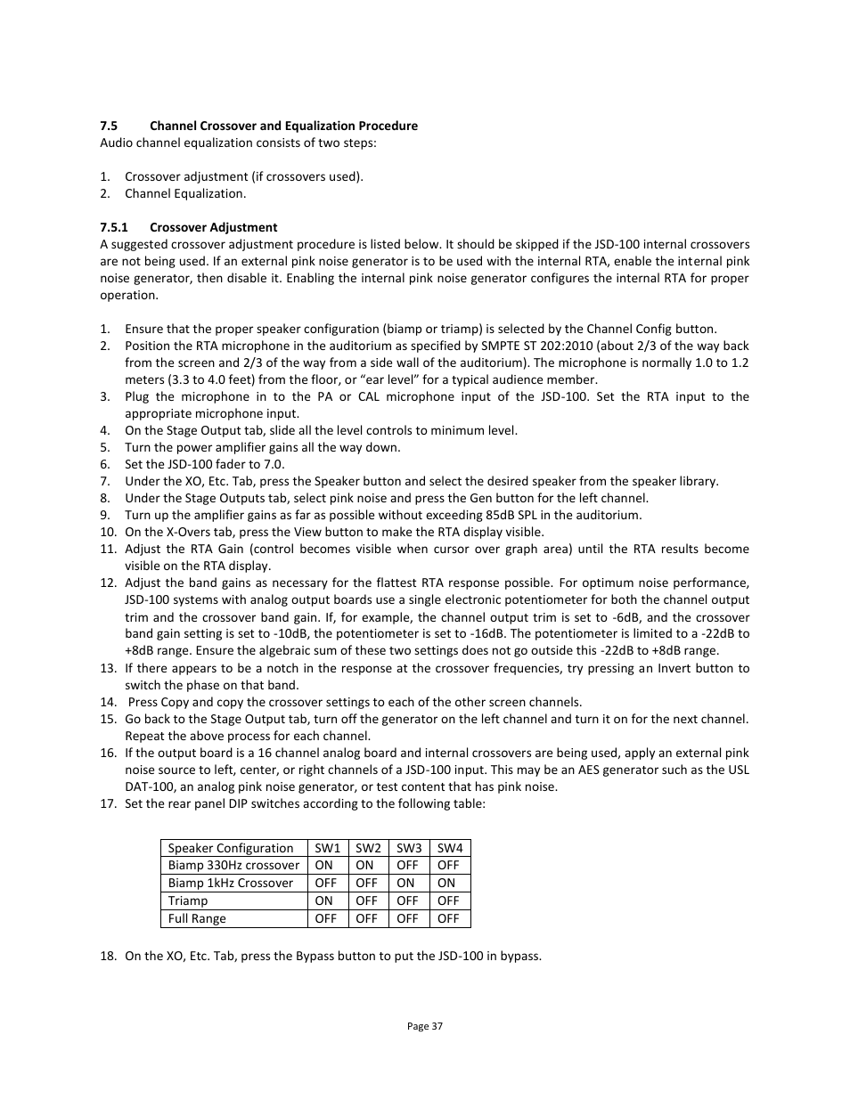 Channel crossover and equalization procedure, Crossover adjustment | USL JSD-100 Manual User Manual | Page 37 / 68