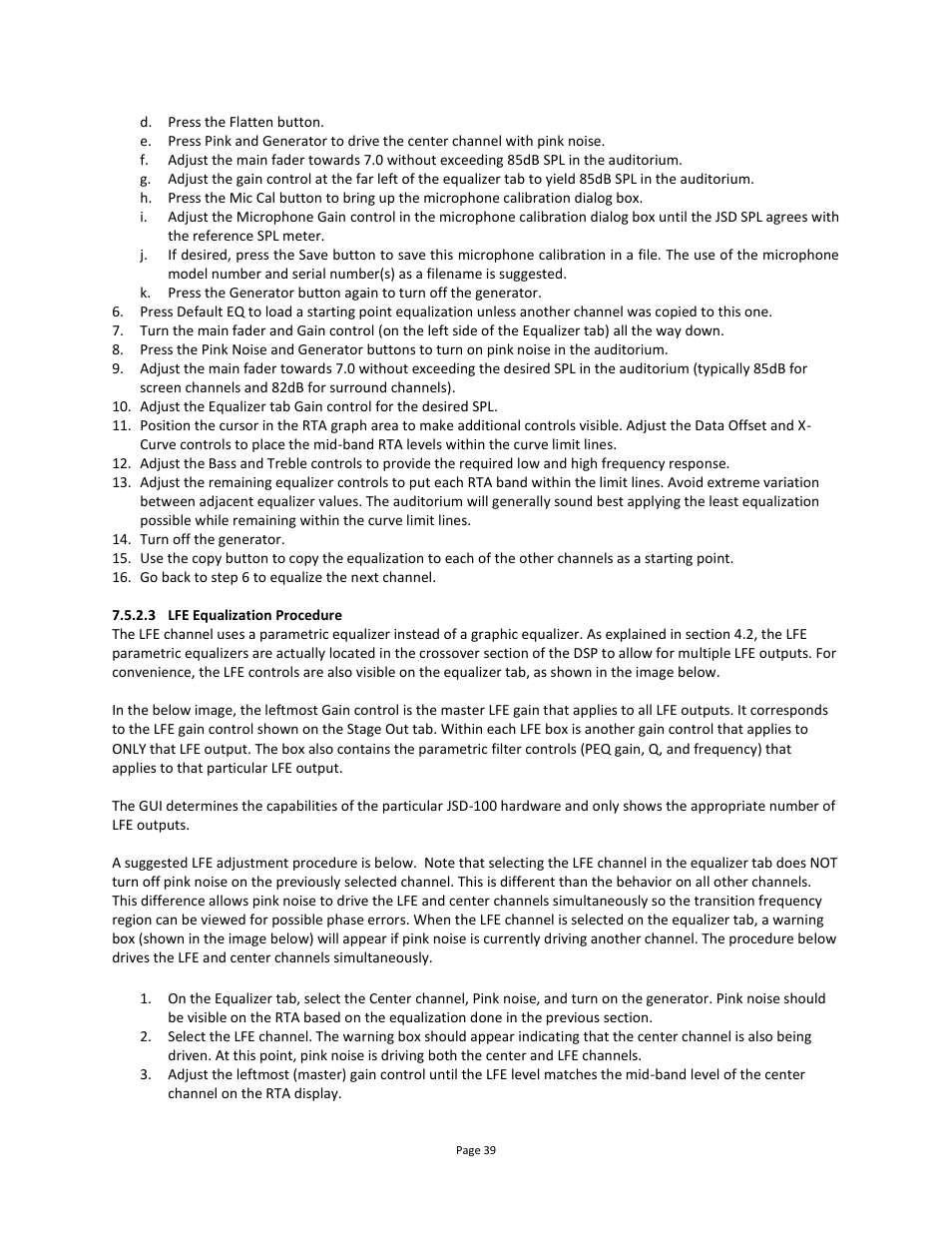 3 lfe equalization procedure | USL JSD-100 Manual User Manual | Page 39 / 68