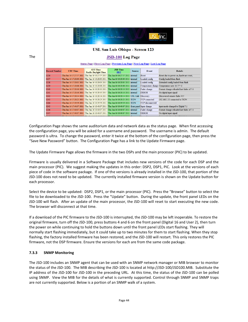 Snmp monitoring | USL JSD-100 Manual User Manual | Page 44 / 68