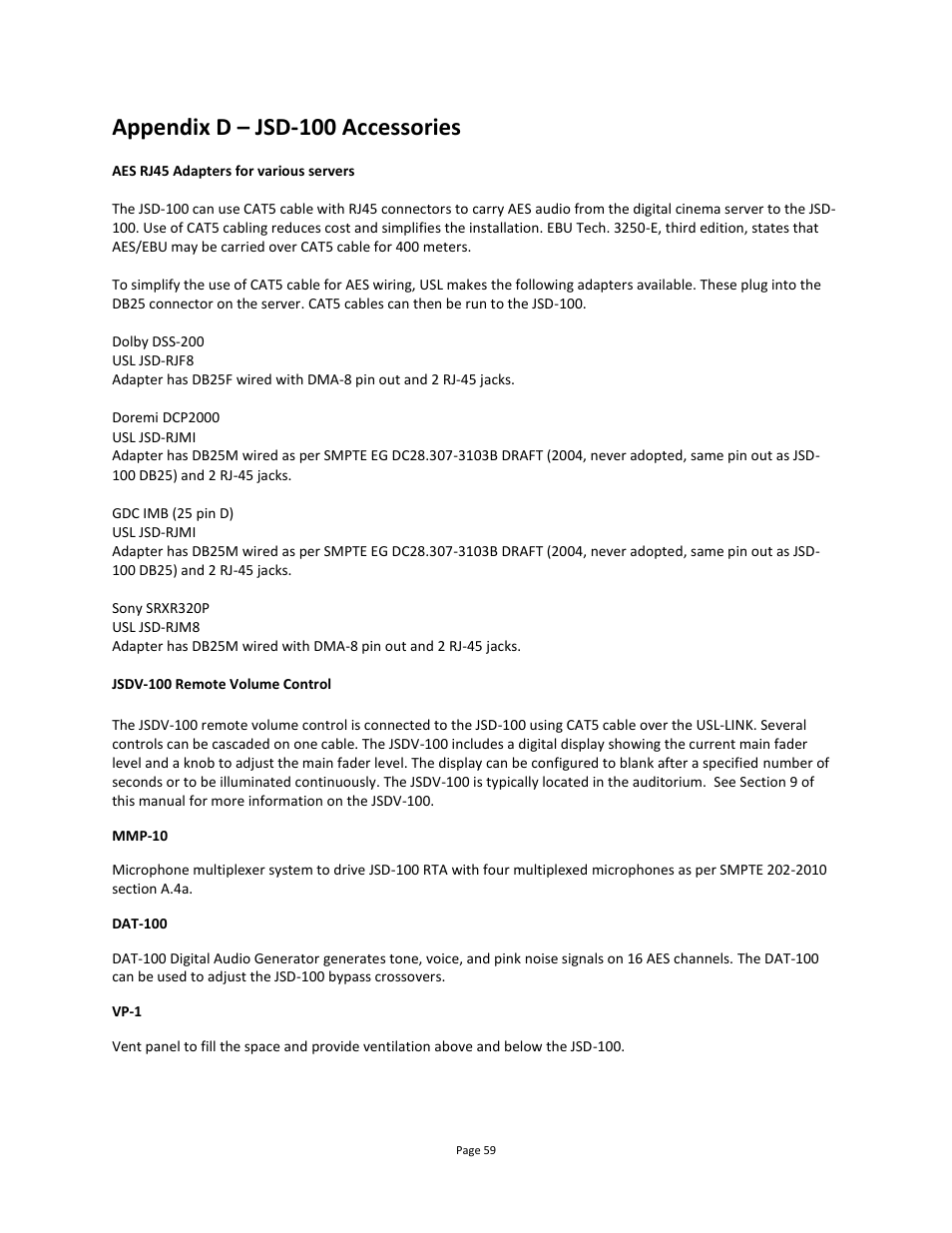 Appendix d – jsd-100 accessories | USL JSD-100 Manual User Manual | Page 59 / 68