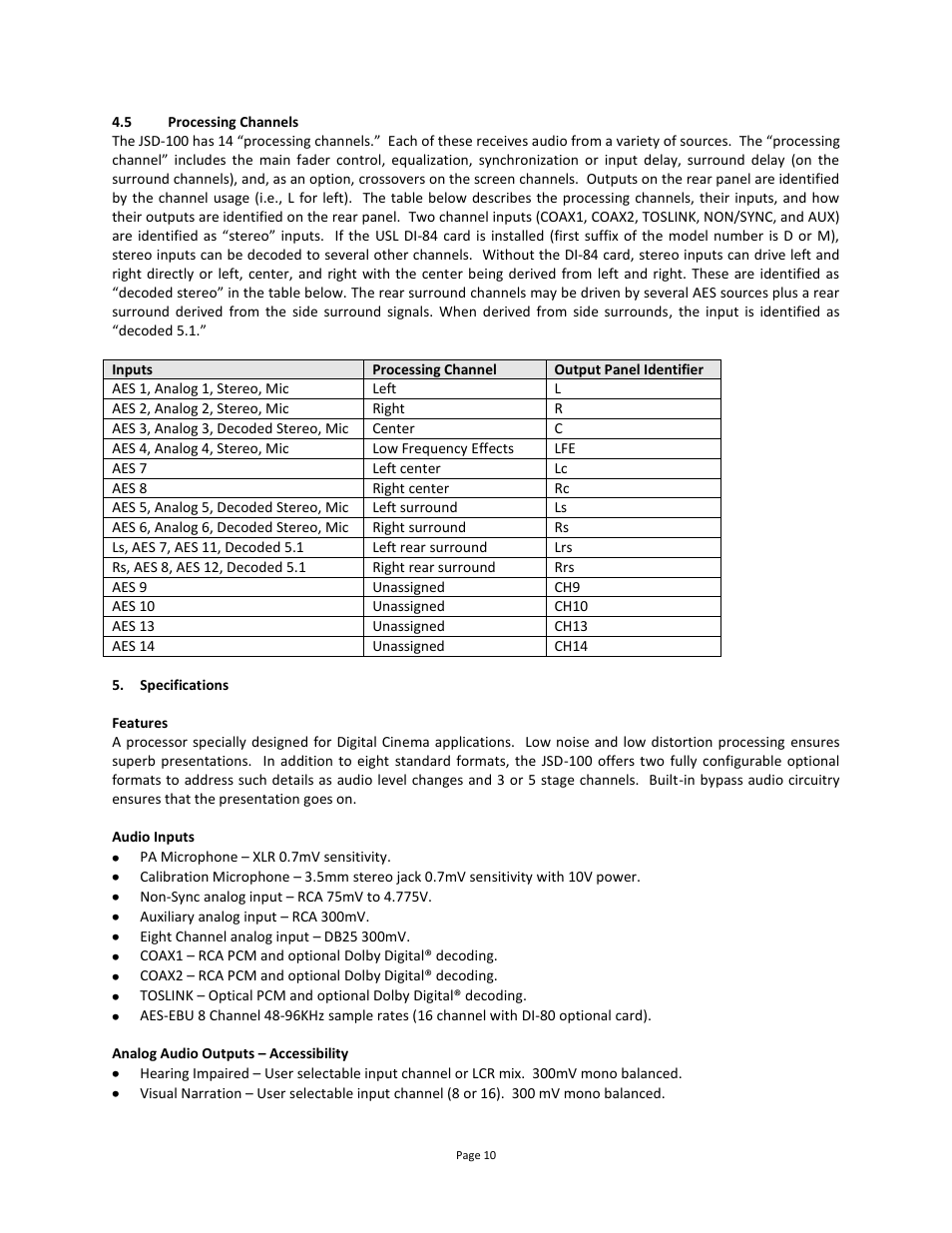Specifications | USL JSD-100 Manual User Manual | Page 11 / 46