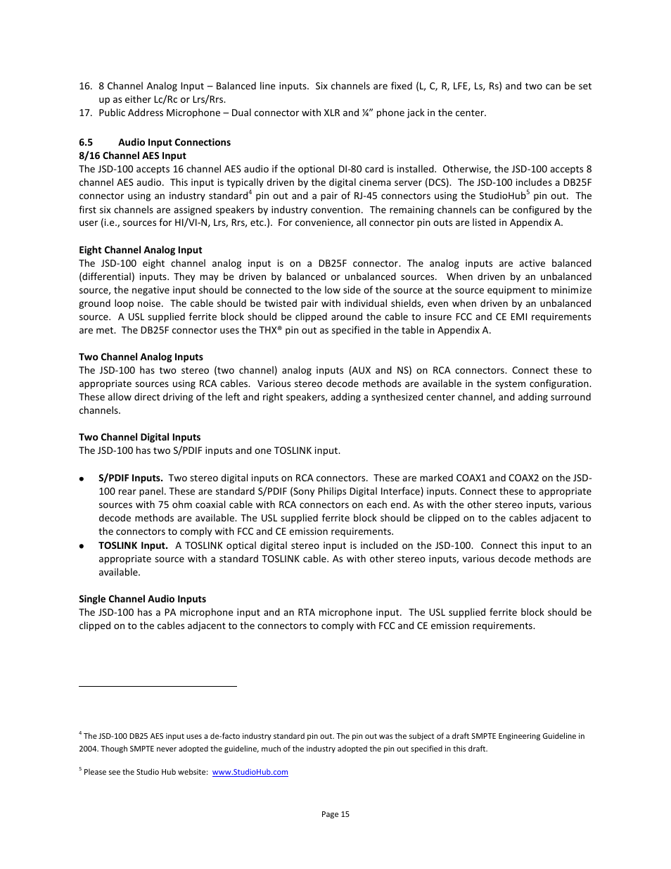 Audio input connections | USL JSD-100 Manual User Manual | Page 16 / 46