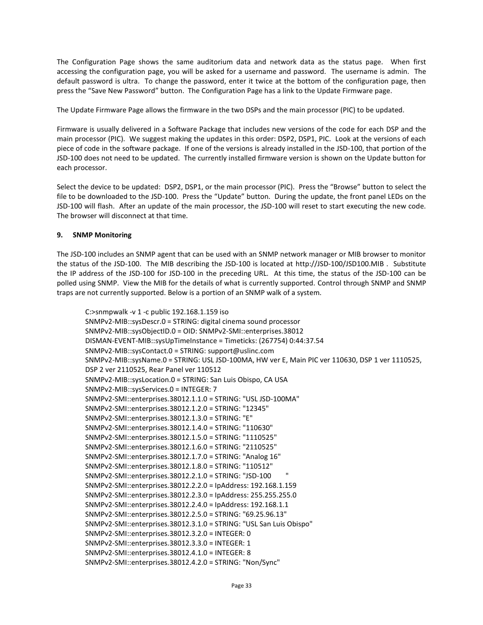 Snmp monitoring | USL JSD-100 Manual User Manual | Page 34 / 46