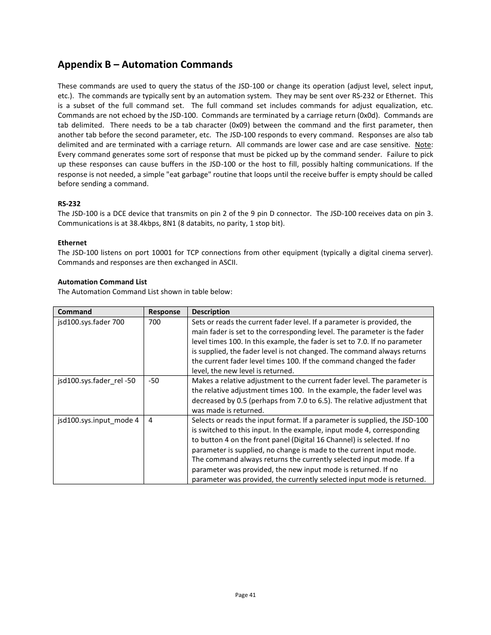 Appendix b – automation commands | USL JSD-100 Manual User Manual | Page 42 / 46