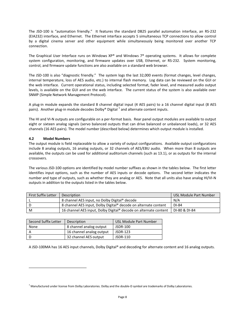 Model numbers | USL JSD-100 Manual User Manual | Page 9 / 46