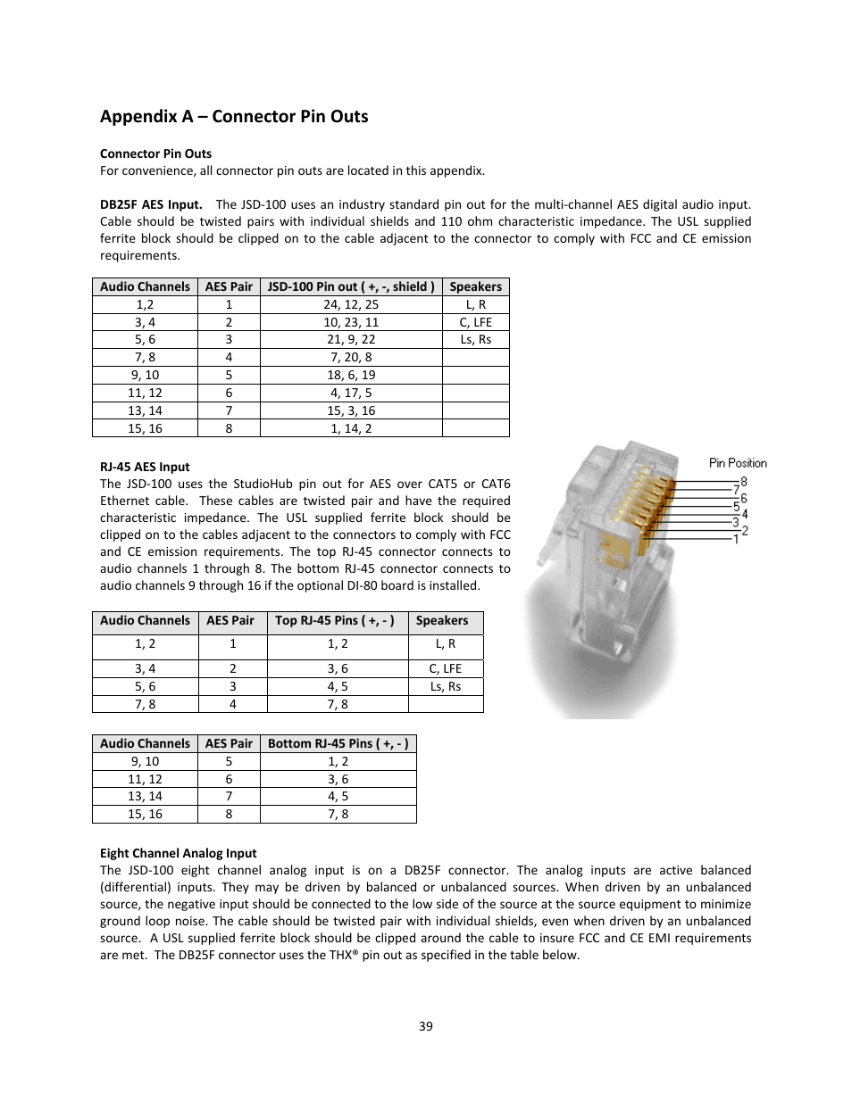 Appendix a – connector pin outs | USL JSD-100 Manual User Manual | Page 39 / 50