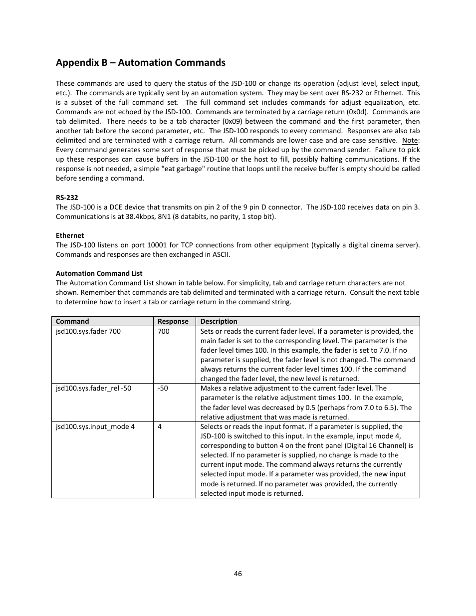 Appendix b – automation commands | USL JSD-100 Manual User Manual | Page 46 / 50