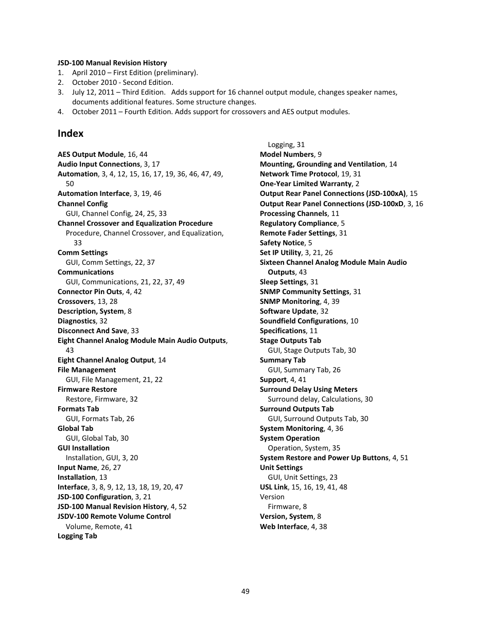 Index | USL JSD-100 Manual User Manual | Page 49 / 50