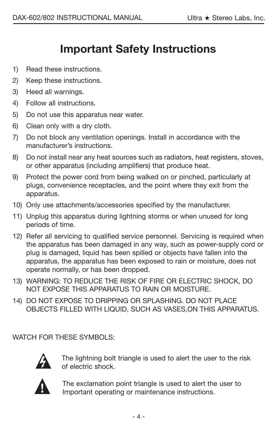 Important safety instructions | USL DAX-602 User Manual | Page 4 / 14