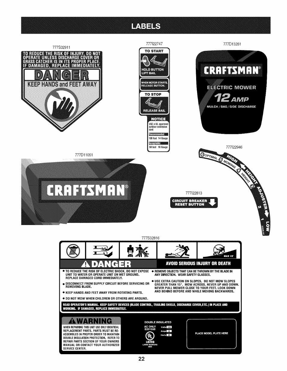 Adanger, Label, Keep | Feet away | Craftsman 247.370160 User Manual | Page 22 / 44